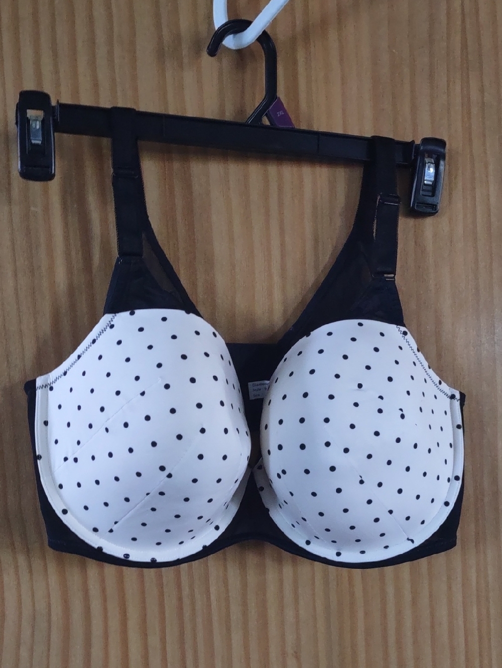 40DDD White And Black Polka Dot Bra Molded Cups,Mesh Back